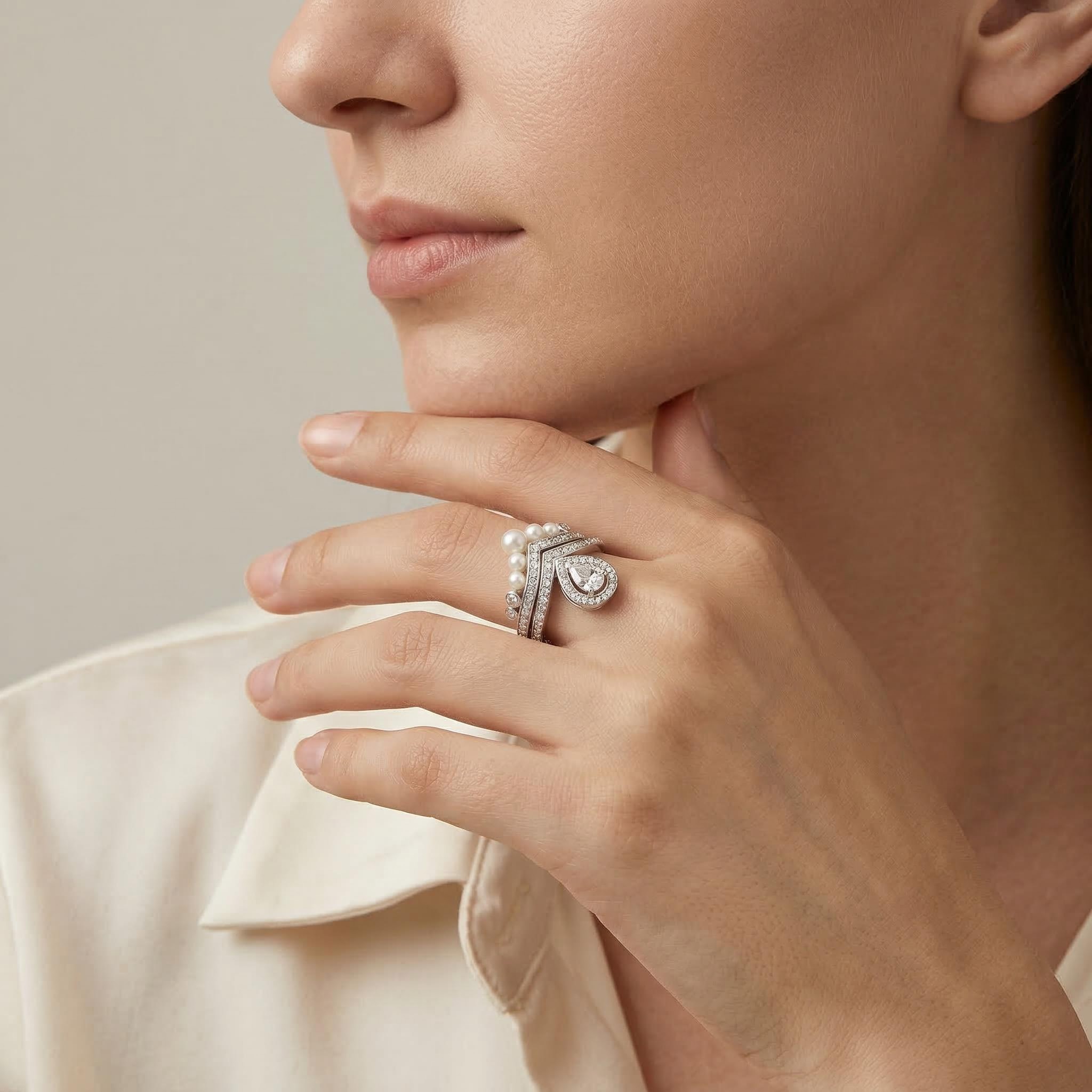 Pearl Crown Ring Set Bold Statement Style With Street Luxury - Image 3