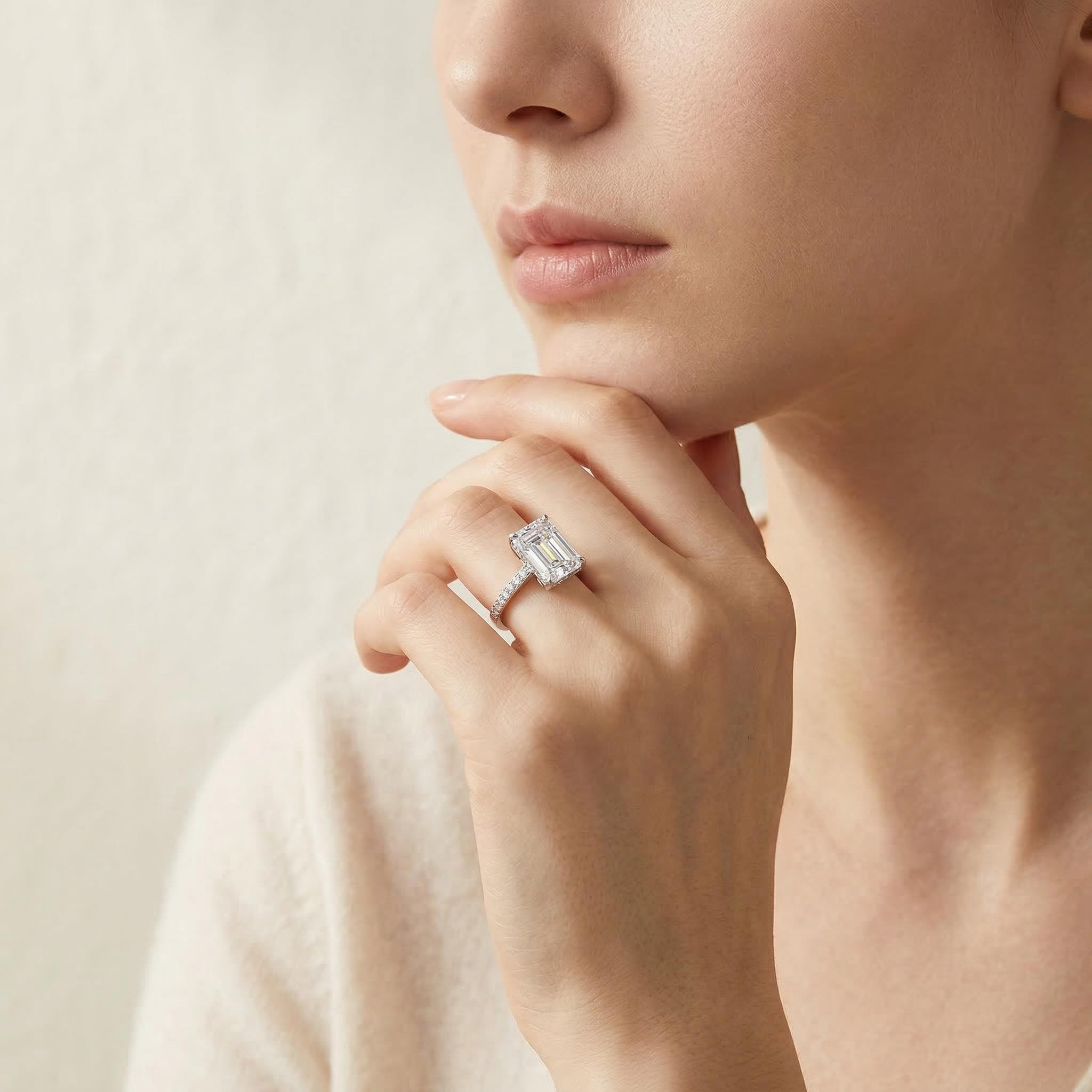 Emerald Cut And Halo Ring Iced Out With Bold Statement Appeal - Image 3