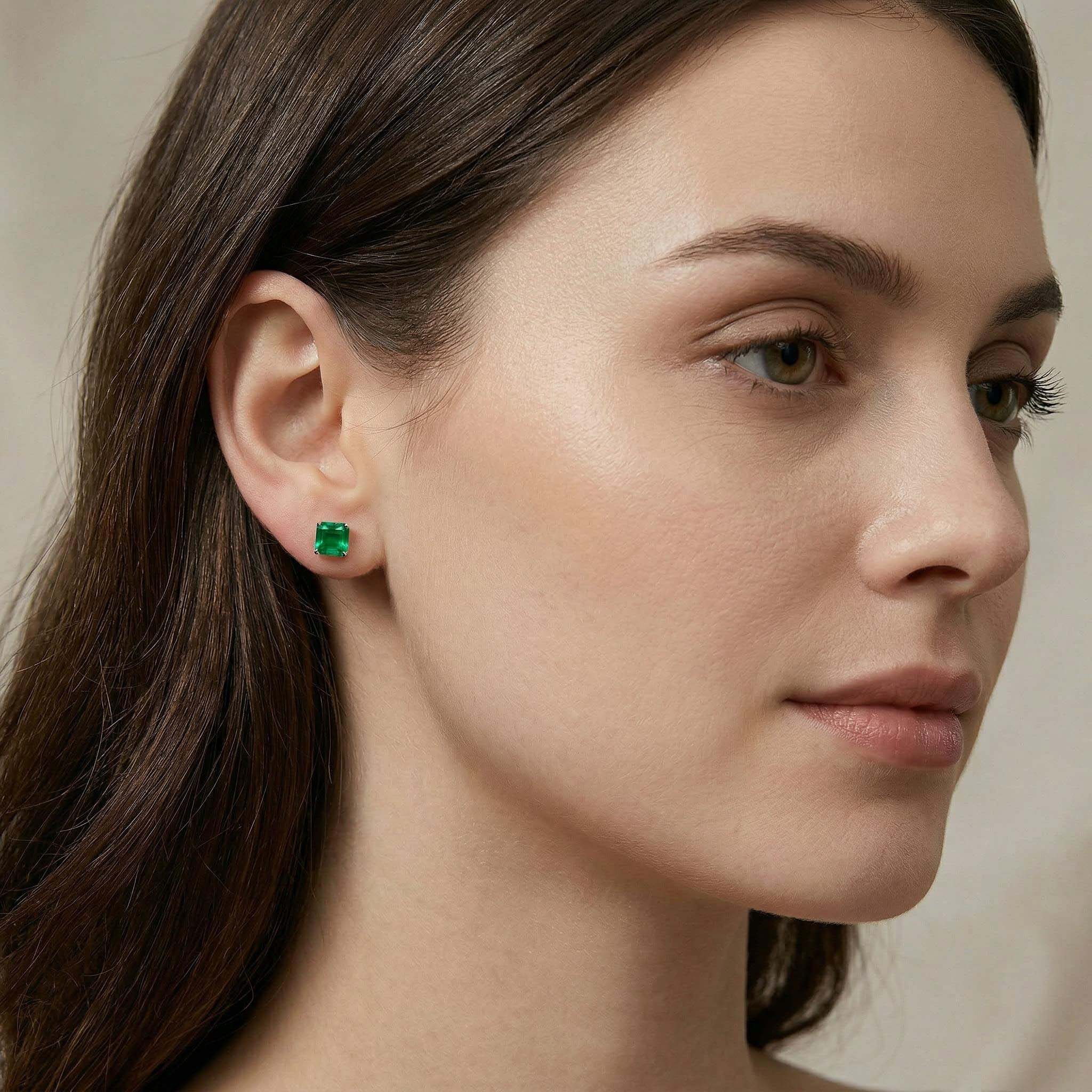 Emerald Square Stud Earrings Bold Statement Style With Street Luxury - Image 3