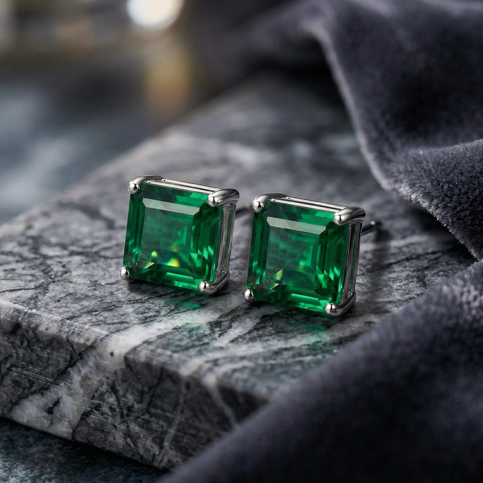 Emerald Square Stud Earrings Bold Statement Style With Street Luxury - Image 6