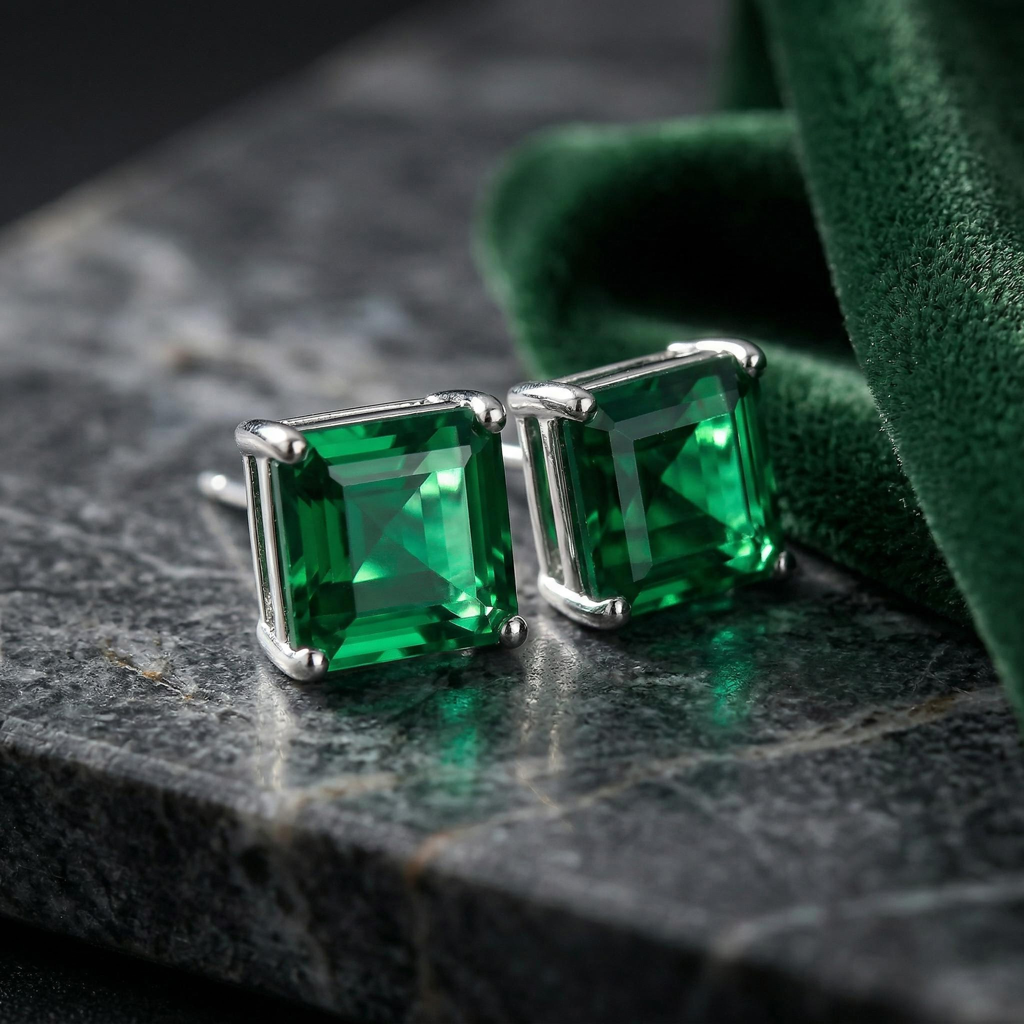Emerald Square Stud Earrings Bold Statement Style With Street Luxury - Image 7