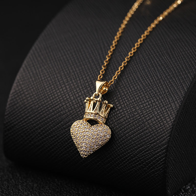 Iced Out Heart & Crown Pendant Necklace Gold With Street Luxury Shine - Image 4