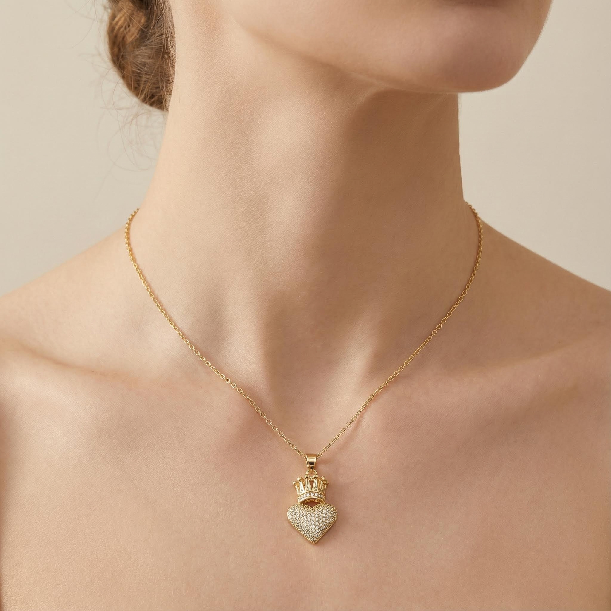 Iced Out Heart & Crown Pendant Necklace Gold With Street Luxury Shine - Image 5