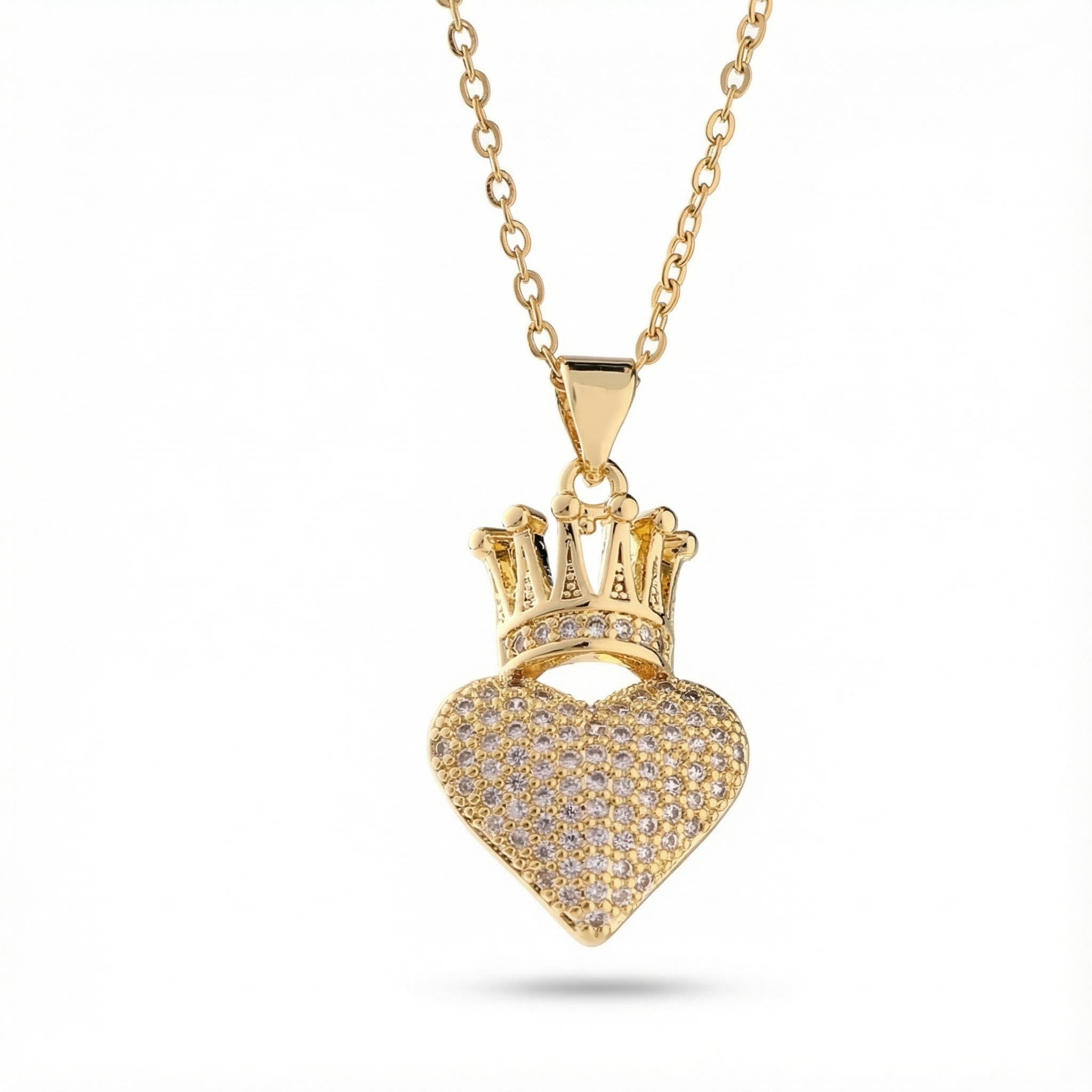Iced Out Heart & Crown Pendant Necklace Gold With Street Luxury Shine
