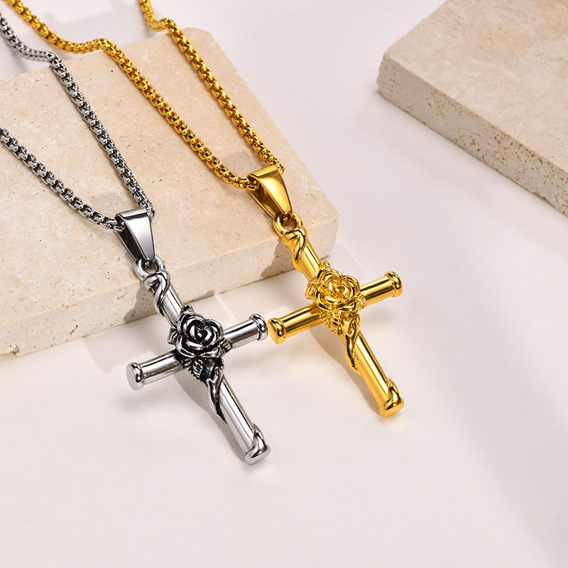 Rose Cross Pendant Necklace Bold Statement Style With Street Luxury - Image 4