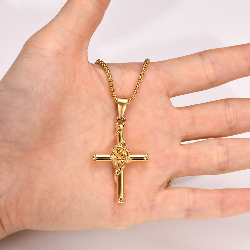 Rose Cross Pendant Necklace Bold Statement Style With Street Luxury - Image 5