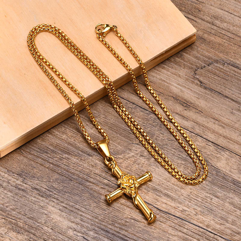 Rose Cross Pendant Necklace Bold Statement Style With Street Luxury - Image 6