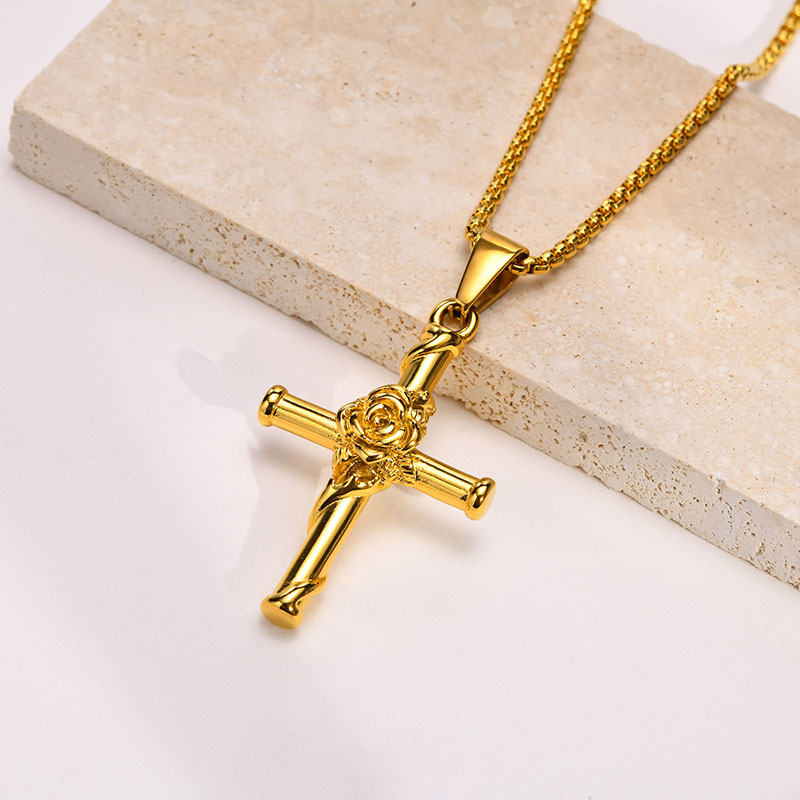 Rose Cross Pendant Necklace Bold Statement Style With Street Luxury