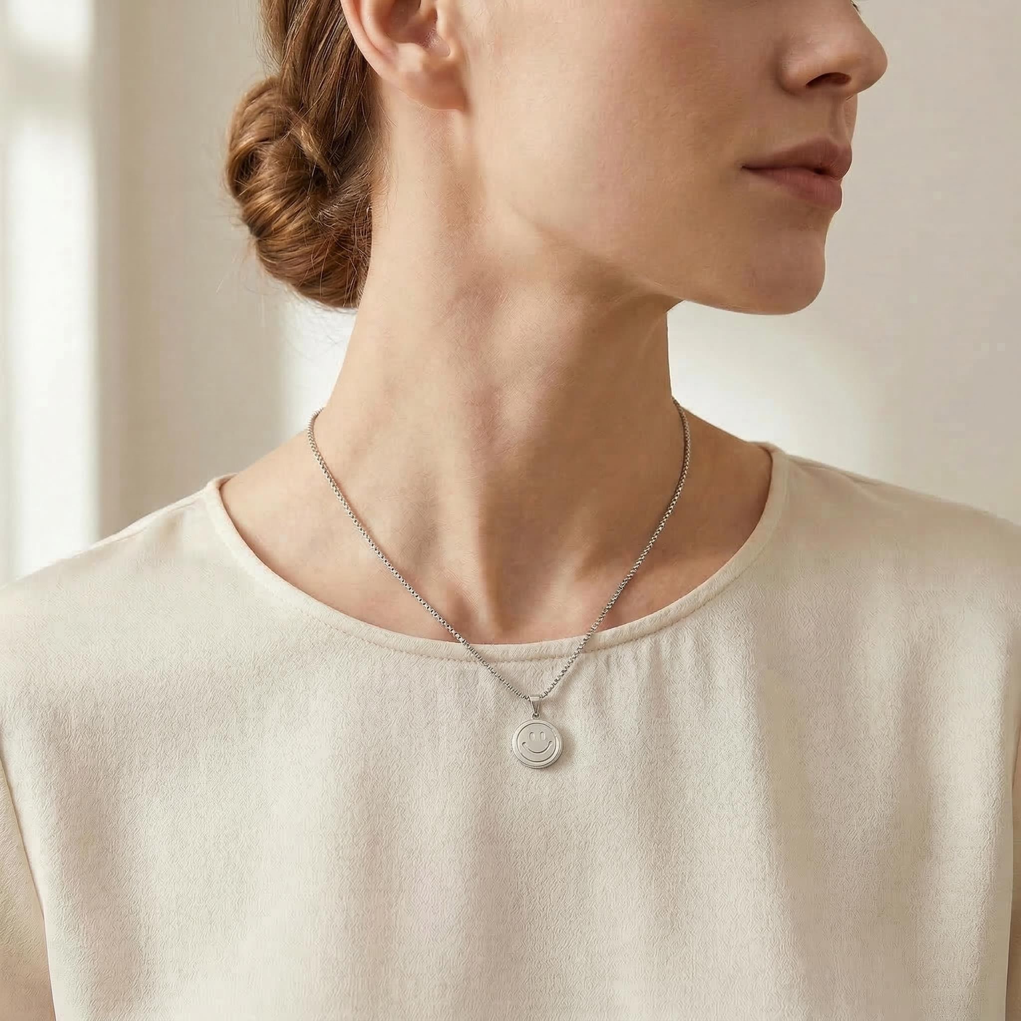 Smile Or Sad Face Flipped Necklace Pendant With Street Luxury Shine - Image 3