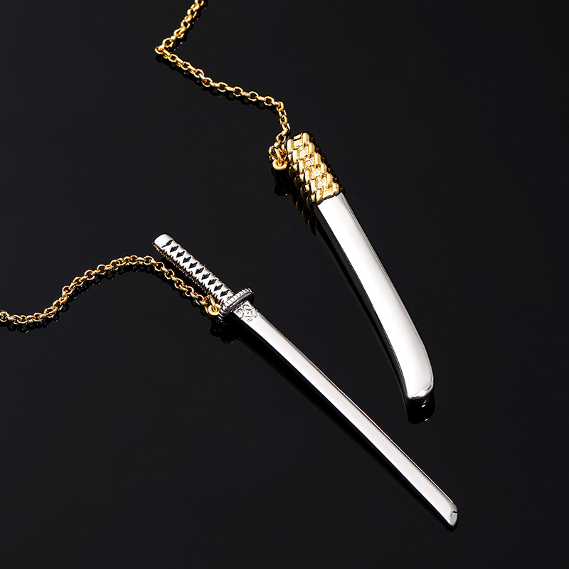 Women's Katana Unsheathed Sword Necklace Gold With Street Luxury Shine