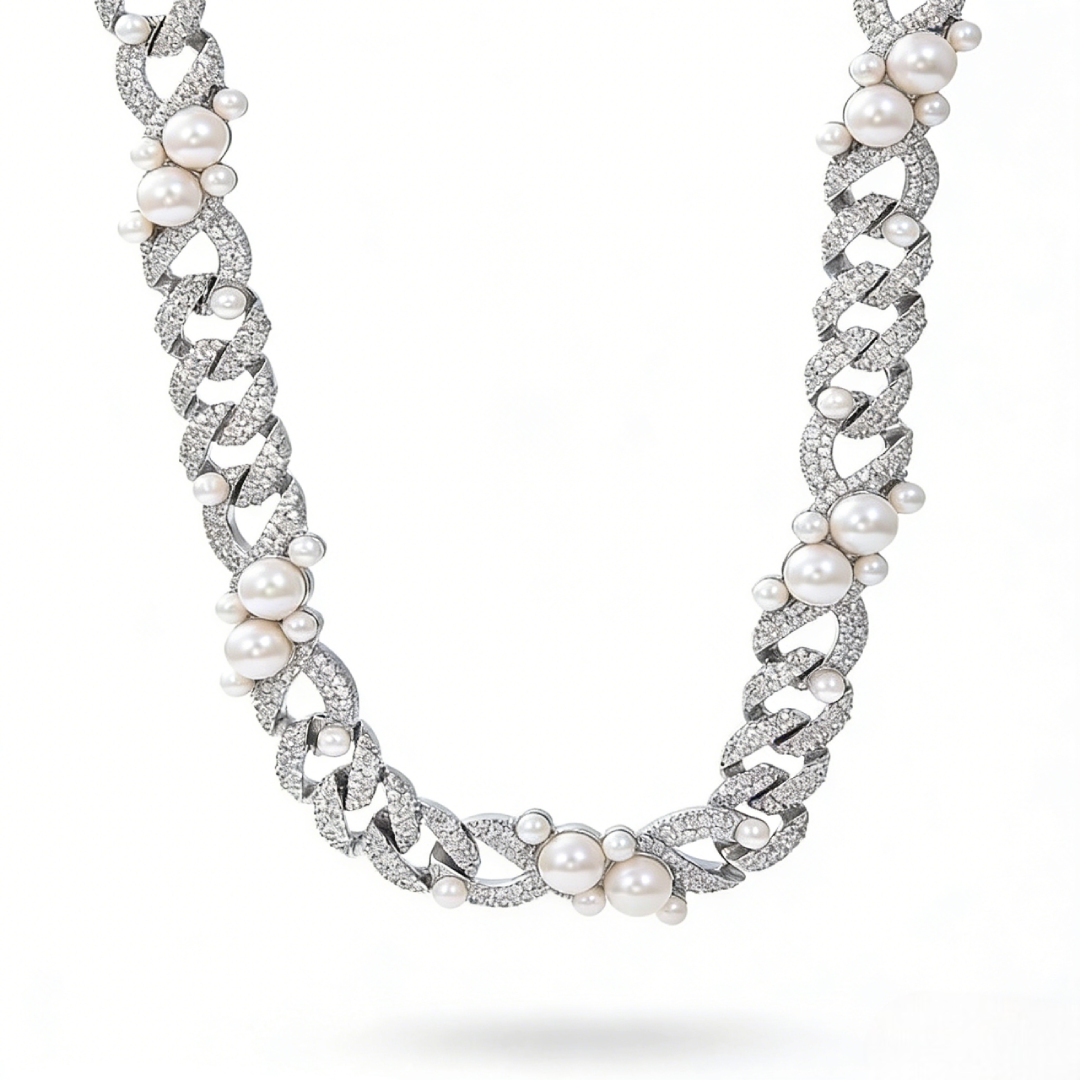 Street Luxury 13mm Iced Out Pearl Cuban Chain In White Gold-white/pink/blue - Image 3