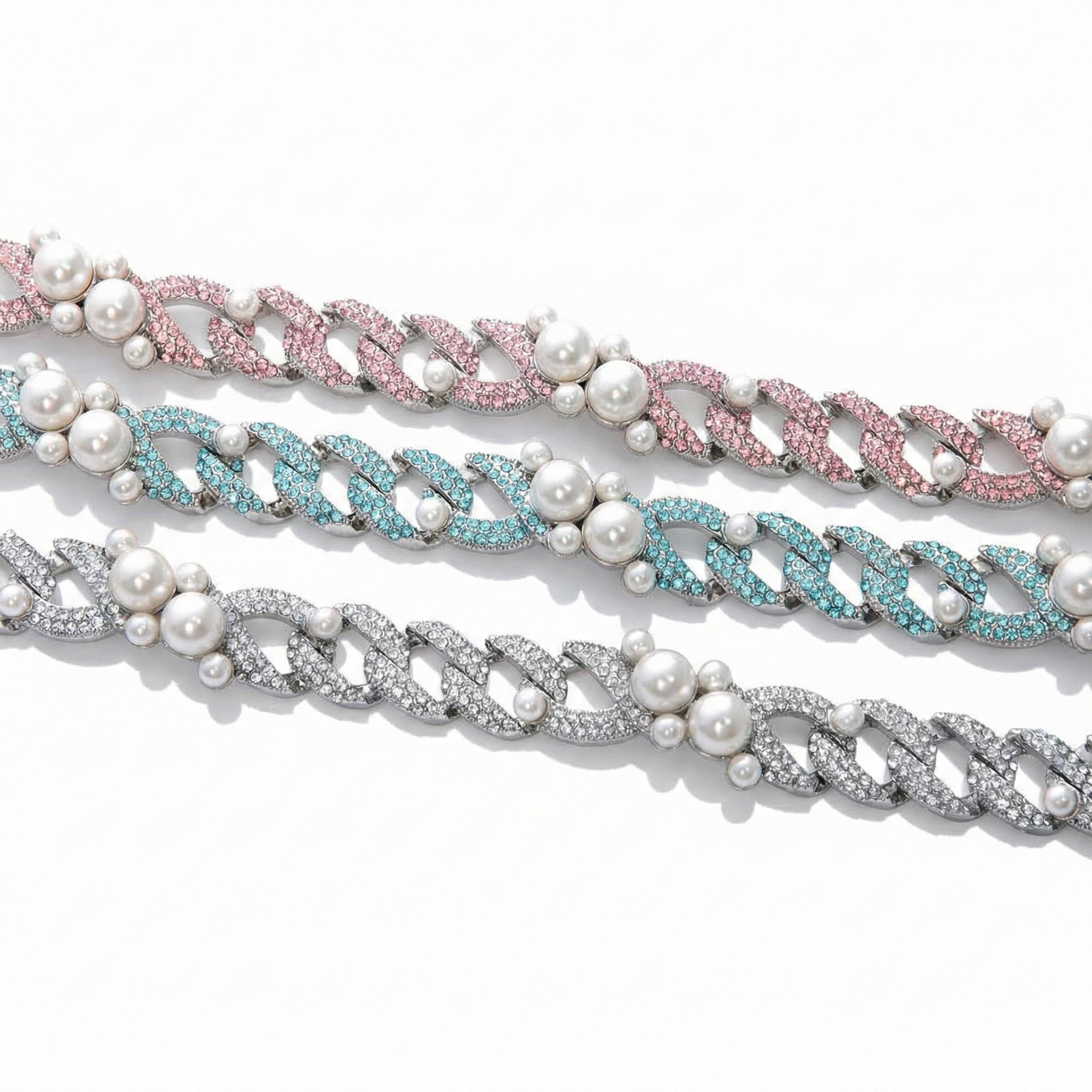 Street Luxury 13mm Iced Out Pearl Cuban Chain In White Gold-white/pink/blue - Image 5