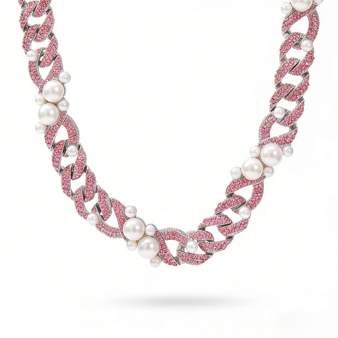 Street Luxury 13mm Iced Out Pearl Cuban Chain In White Gold-white/pink/blue - Image 6