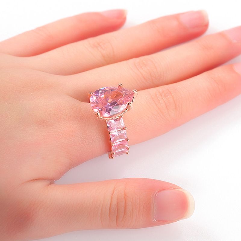 Pink Pear-cut Emerald Cut Ring In Rose Gold With Street Luxury Shine - Image 4