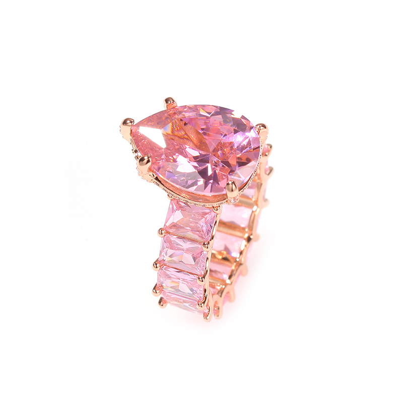 Pink Pear-cut Emerald Cut Ring In Rose Gold With Street Luxury Shine