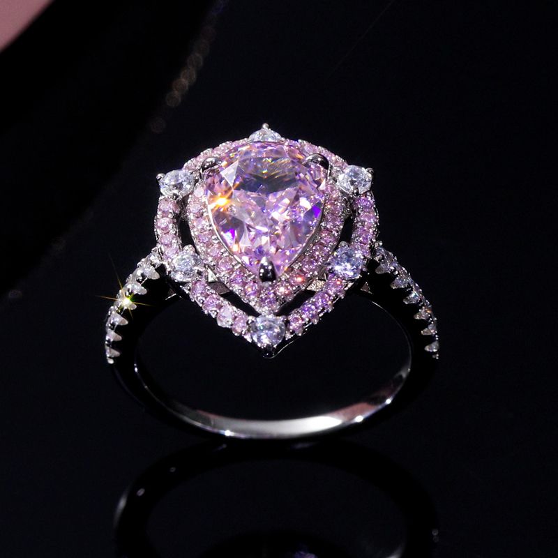 Pink Diamonds Pear Cut Halo Engagement Ring In S925 Silver Iced Out - Image 3