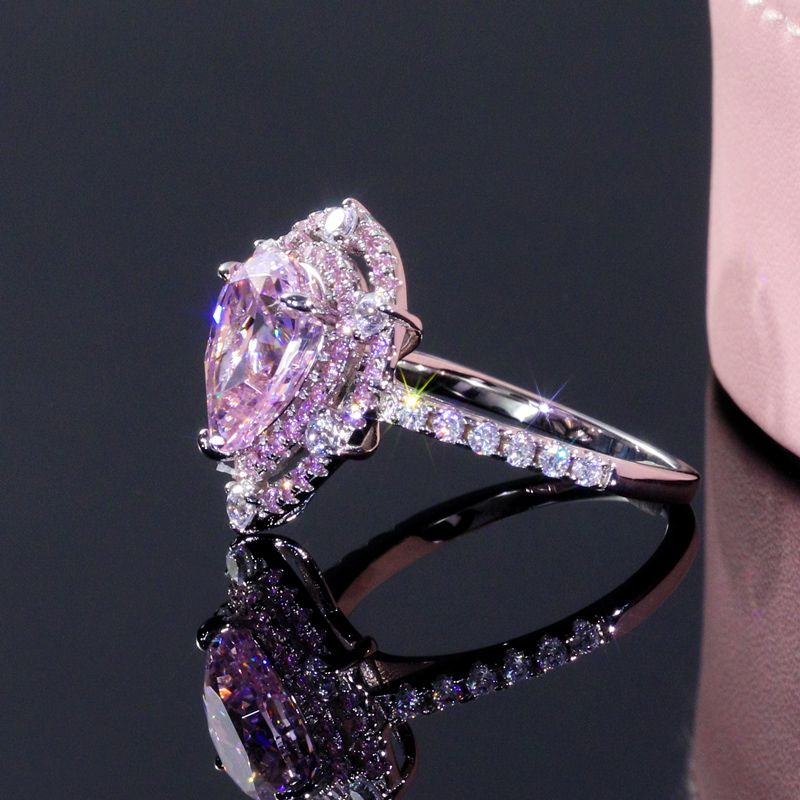 Pink Diamonds Pear Cut Halo Engagement Ring In S925 Silver Iced Out - Image 4