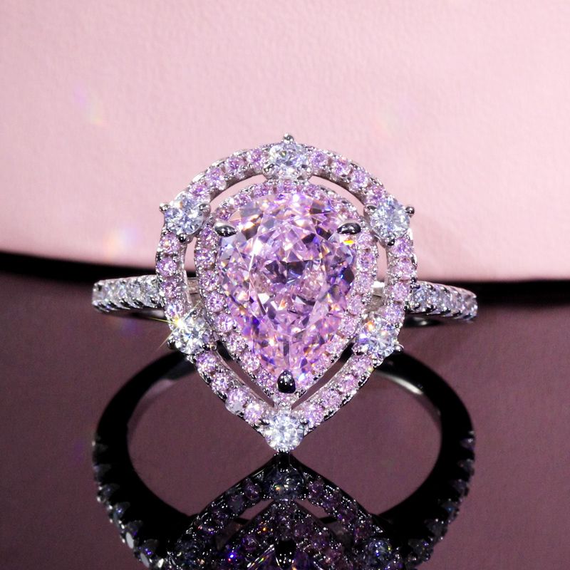 Pink Diamonds Pear Cut Halo Engagement Ring In S925 Silver Iced Out