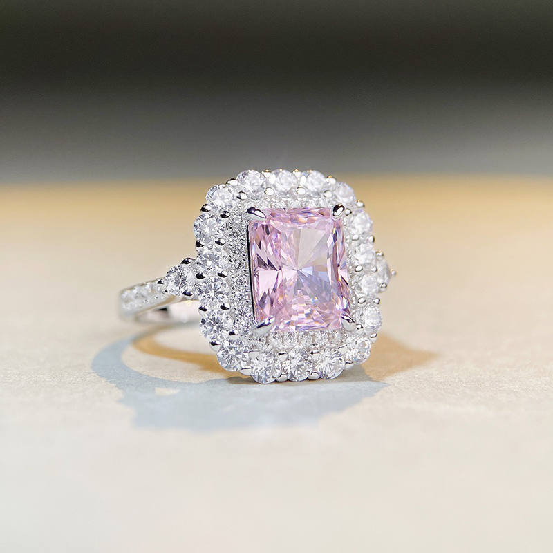 Pink Emerald Cut 3 Carat Engagement Ring Silver With Street Luxury Shine - Image 4