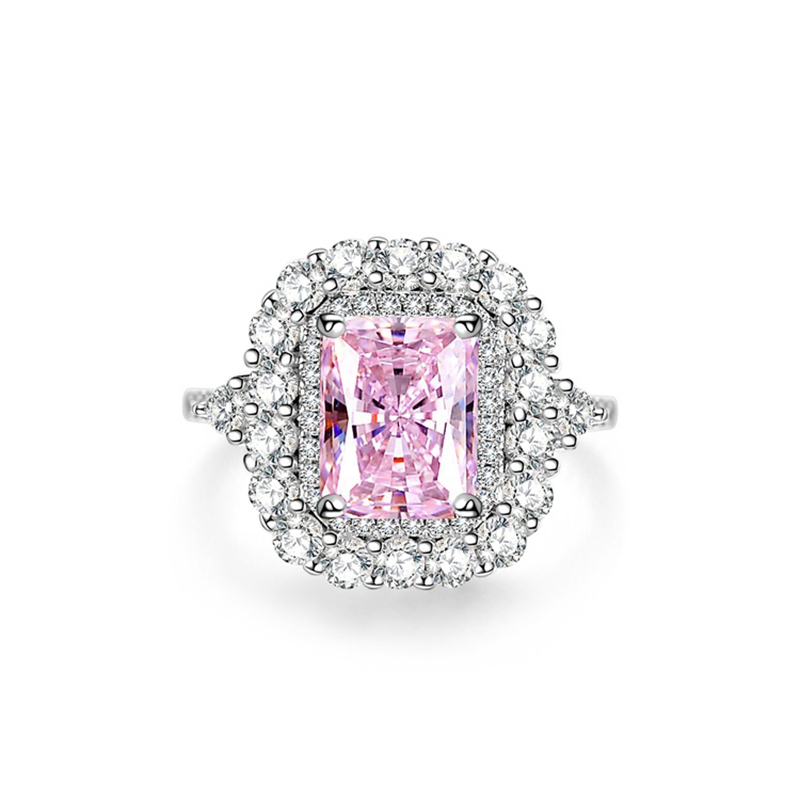 Pink Emerald Cut 3 Carat Engagement Ring Silver With Street Luxury Shine - Image 6