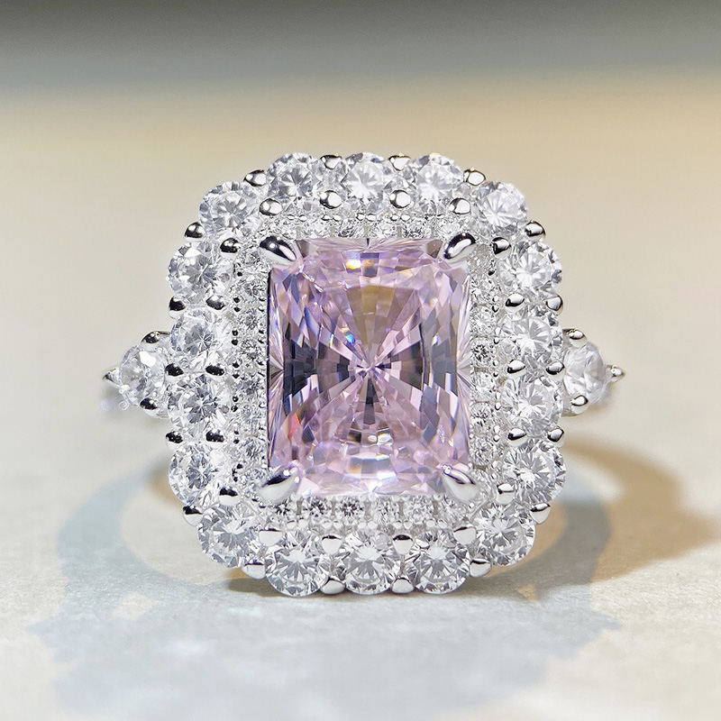 Pink Emerald Cut 3 Carat Engagement Ring Silver With Street Luxury Shine
