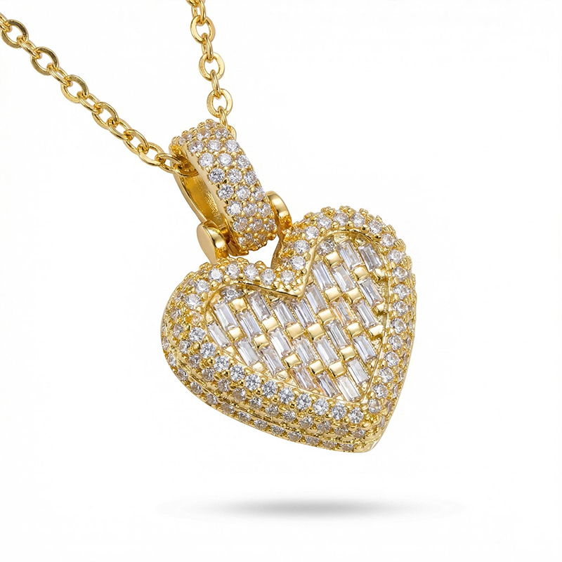 Iced Out Heart Emerald Cut Pendant Gold With Street Luxury Shine - Image 5