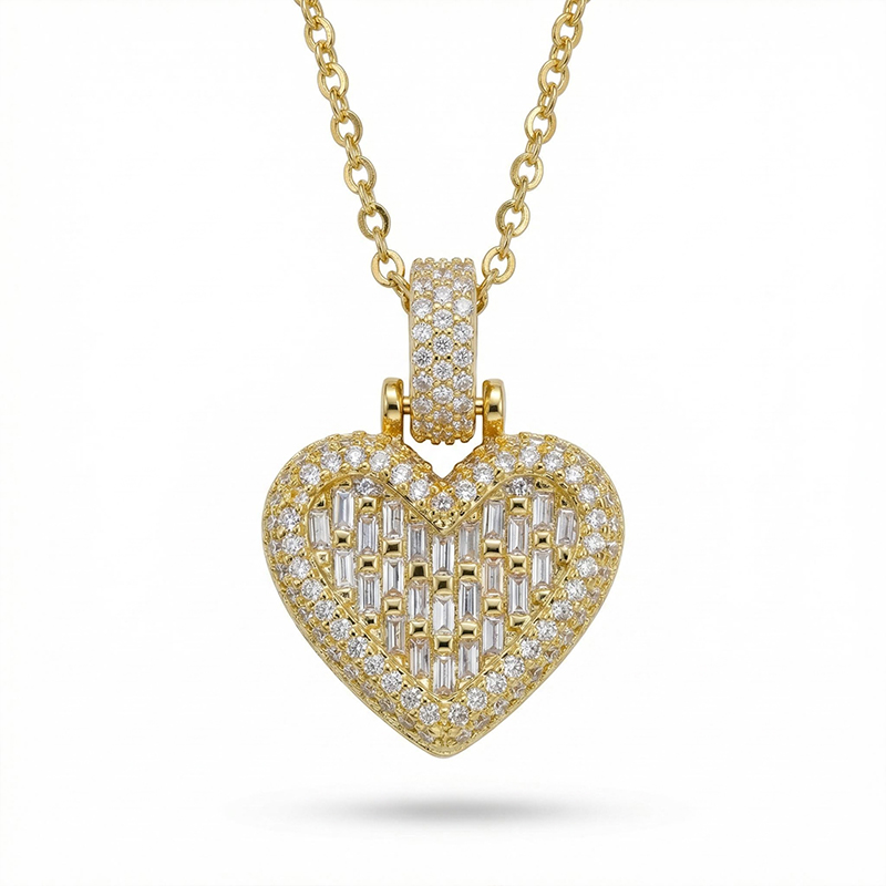 Iced Out Heart Emerald Cut Pendant Gold With Street Luxury Shine