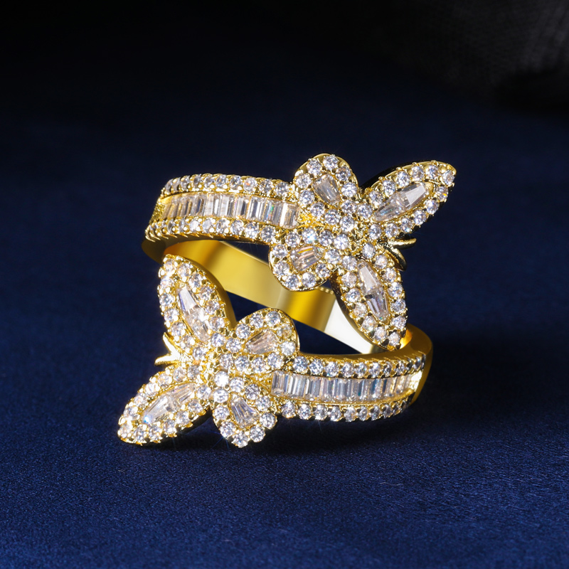 Iced Out Butterfly Emerald Cut Ring Gold With Street Luxury Shine