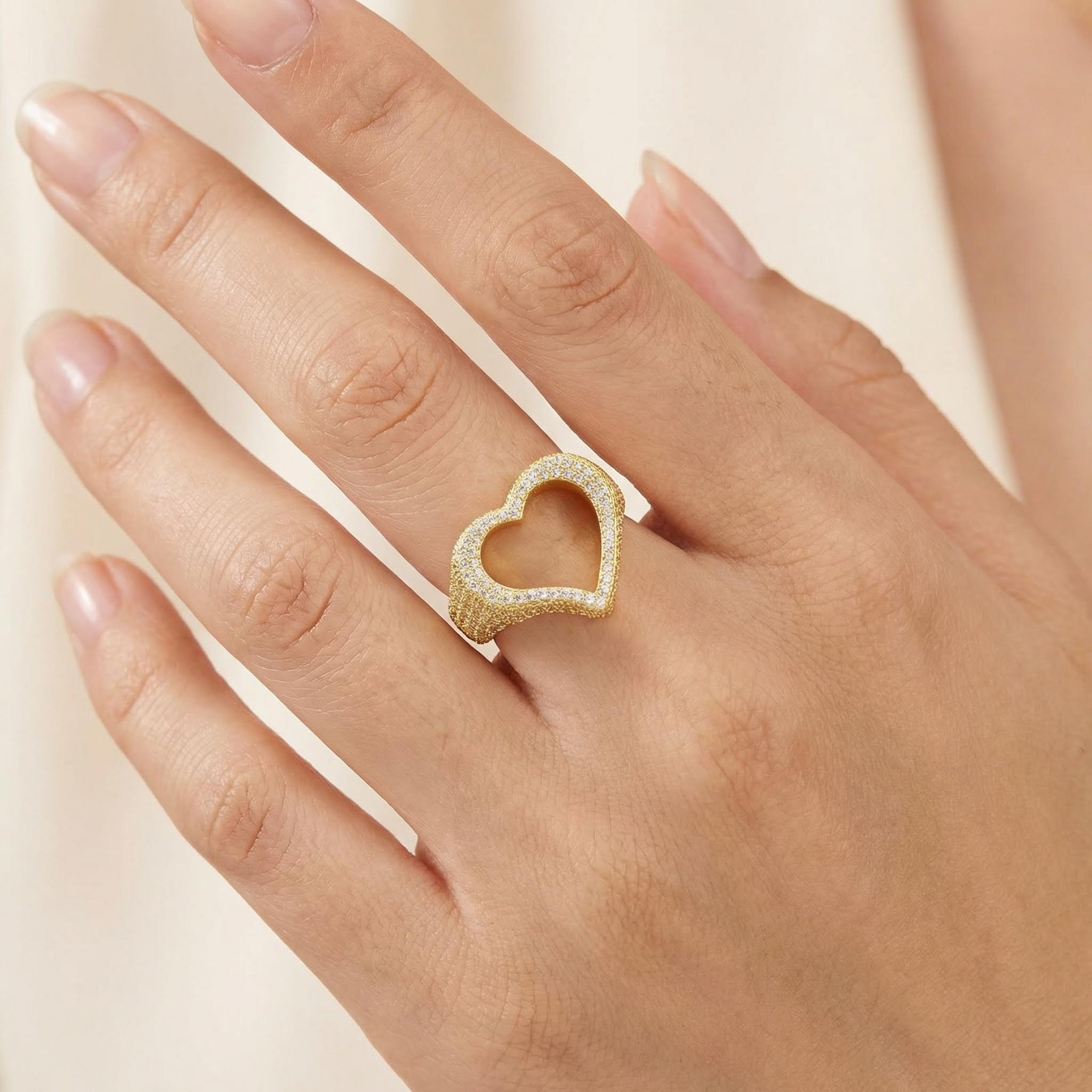 Iced Out Hollow Heart Ring Gold With Street Luxury Shine - Image 4