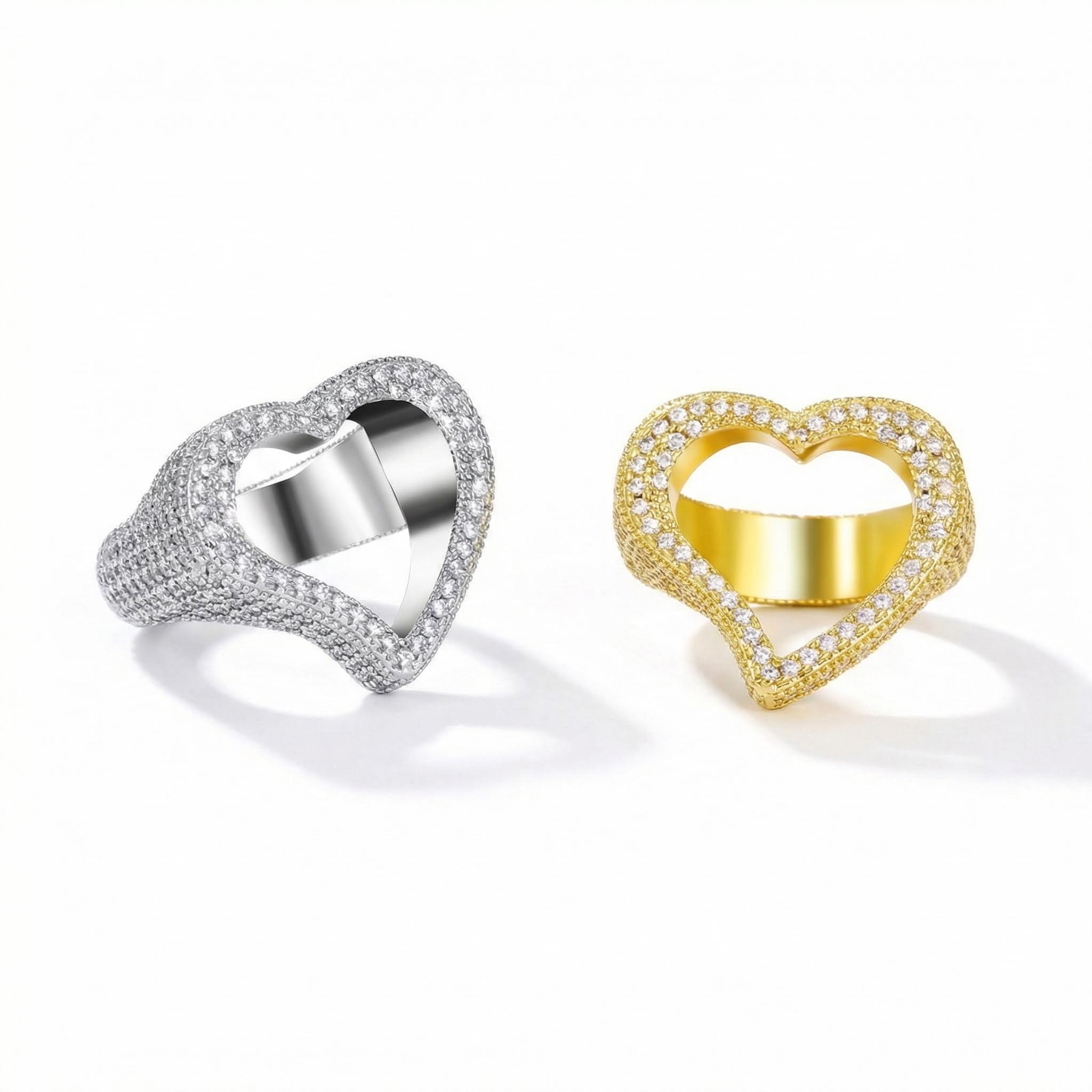 Iced Out Hollow Heart Ring Gold With Street Luxury Shine - Image 6