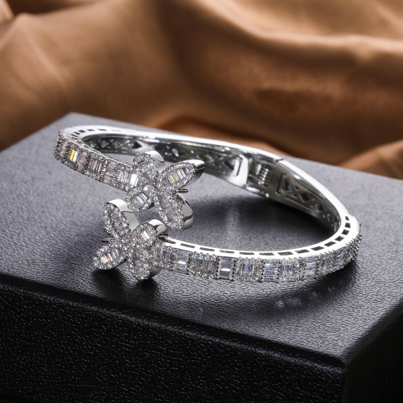 Iced Out Baguette Cut Butterfly Bangle Bracelet With Street Luxury Shine - Image 3