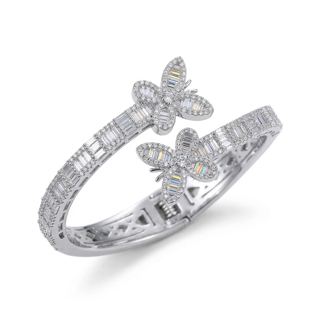 Iced Out Baguette Cut Butterfly Bangle Bracelet With Street Luxury Shine - Image 4