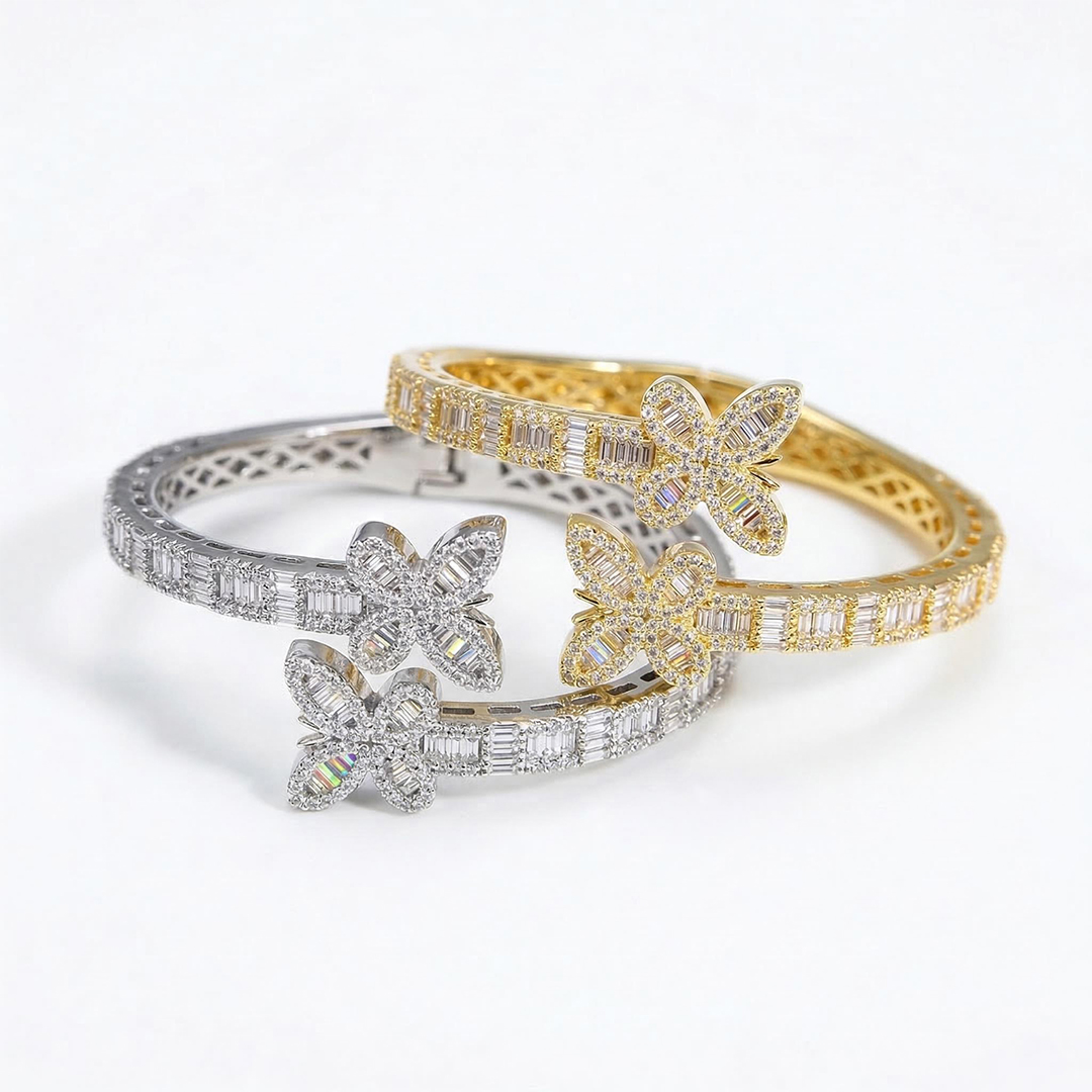 Iced Out Baguette Cut Butterfly Bangle Bracelet With Street Luxury Shine - Image 6