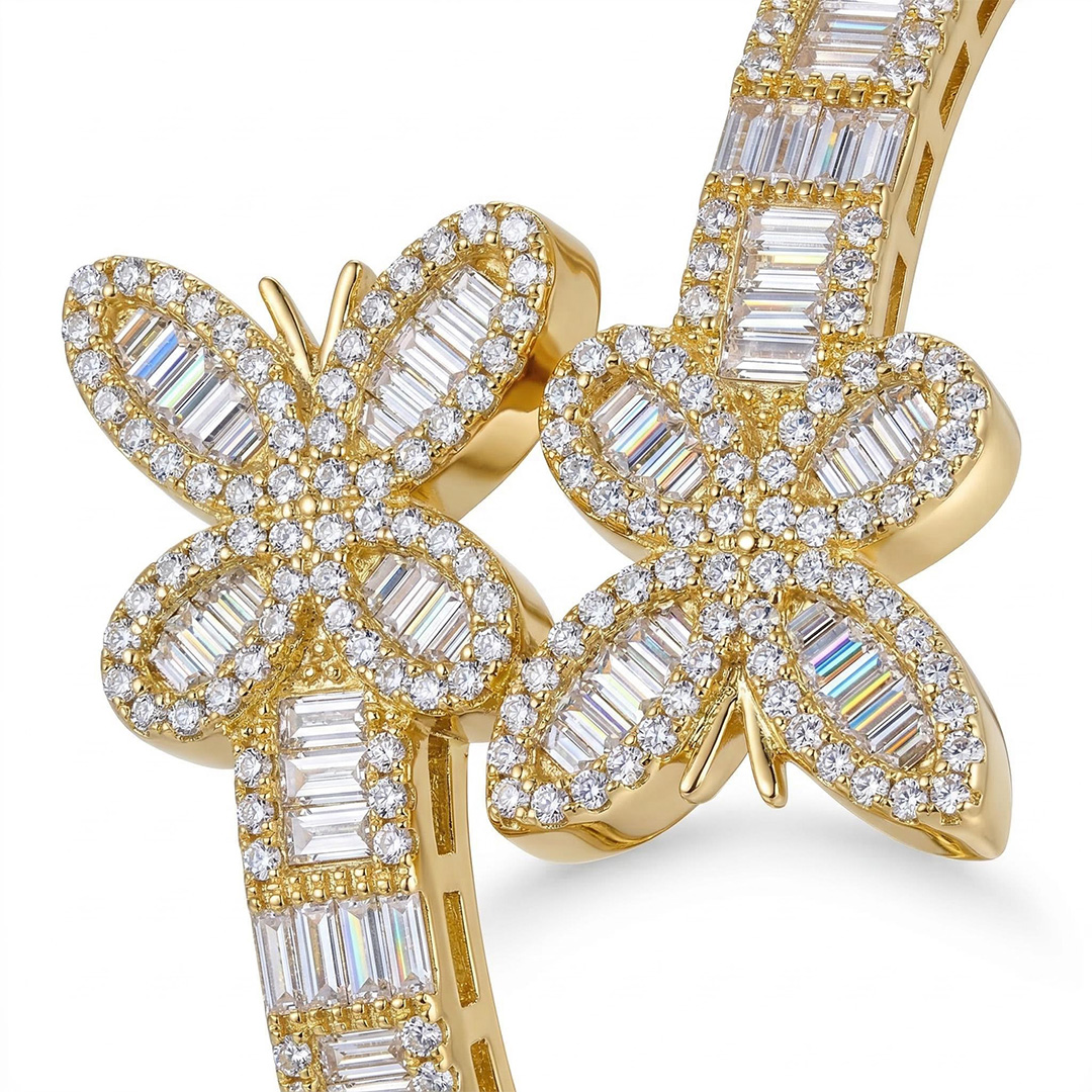 Iced Out Baguette Cut Butterfly Bangle Bracelet With Street Luxury Shine - Image 7