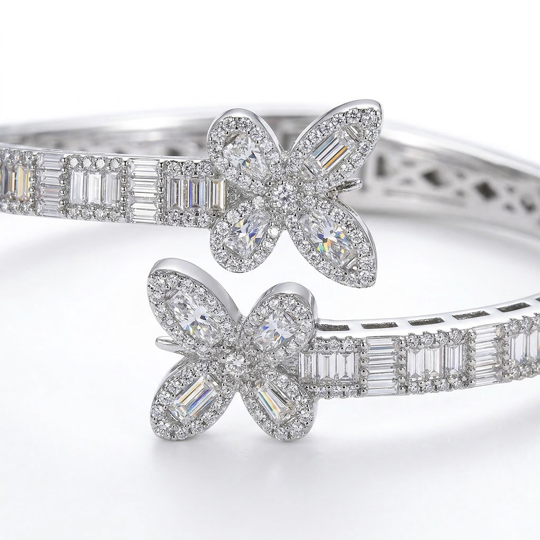 Iced Out Baguette Cut Butterfly Bangle Bracelet With Street Luxury Shine - Image 8