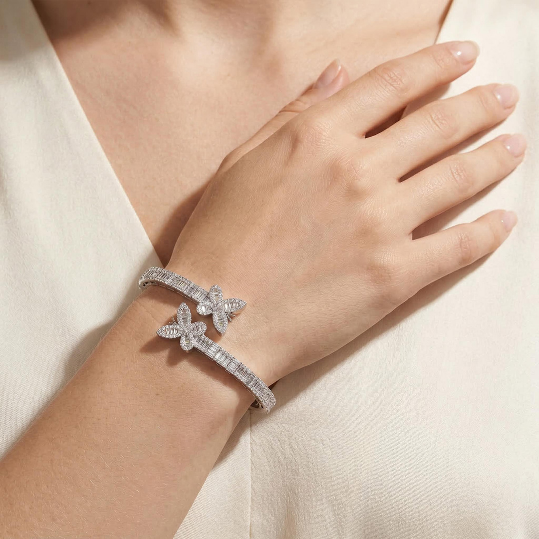 Iced Out Baguette Cut Butterfly Bangle Bracelet With Street Luxury Shine - Image 9
