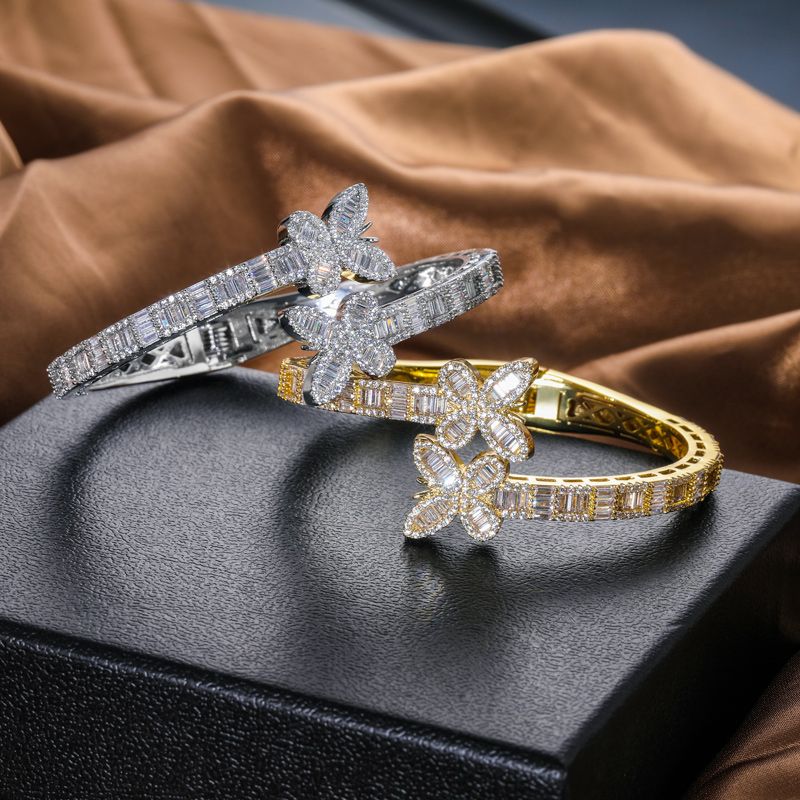 Iced Out Baguette Cut Butterfly Bangle Bracelet With Street Luxury Shine - Image 11