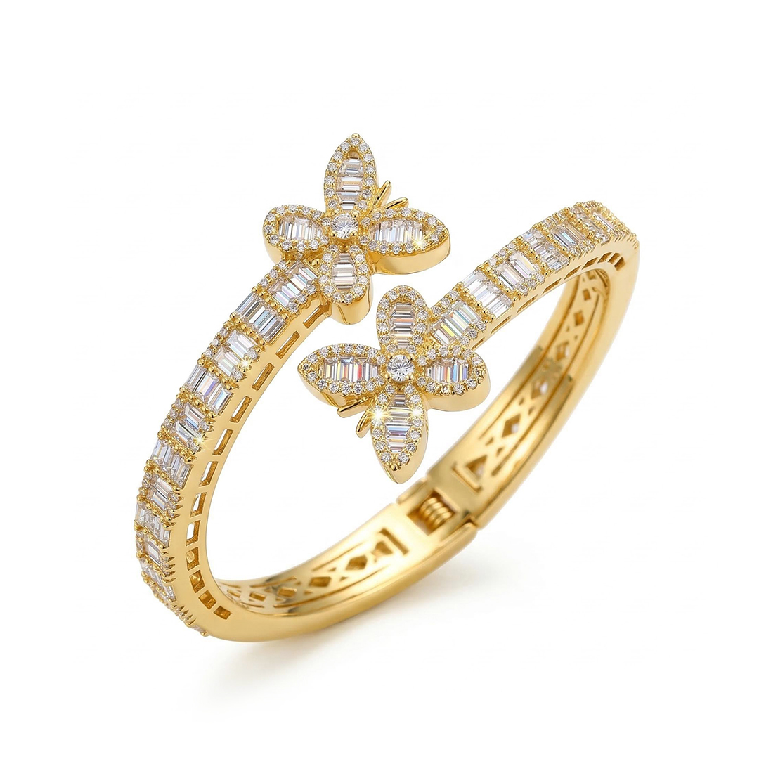 Iced Out Baguette Cut Butterfly Bangle Bracelet With Street Luxury Shine