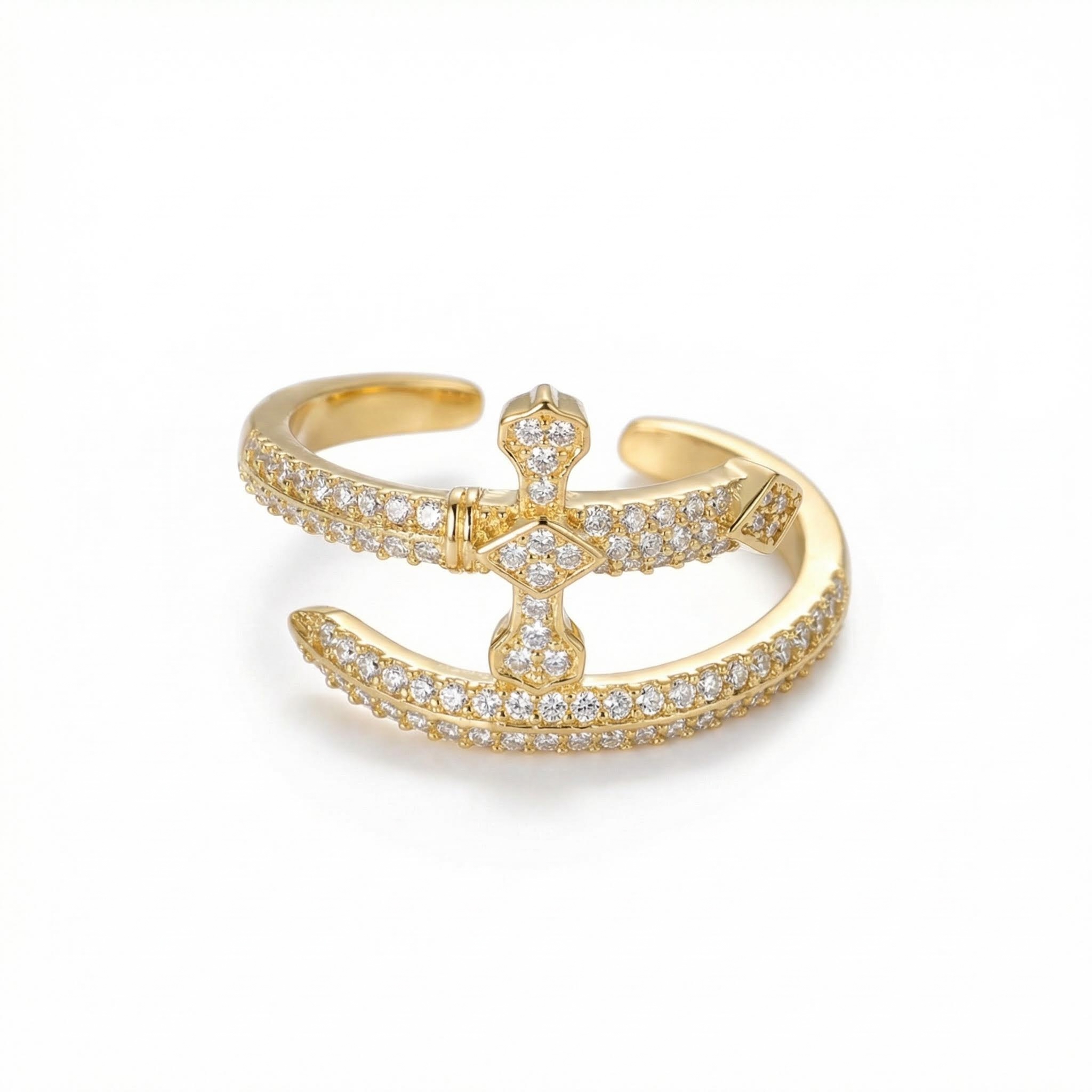 Women's Iced Out Sword Open Ring - Purple/white With Street Luxury Shine - Image 4