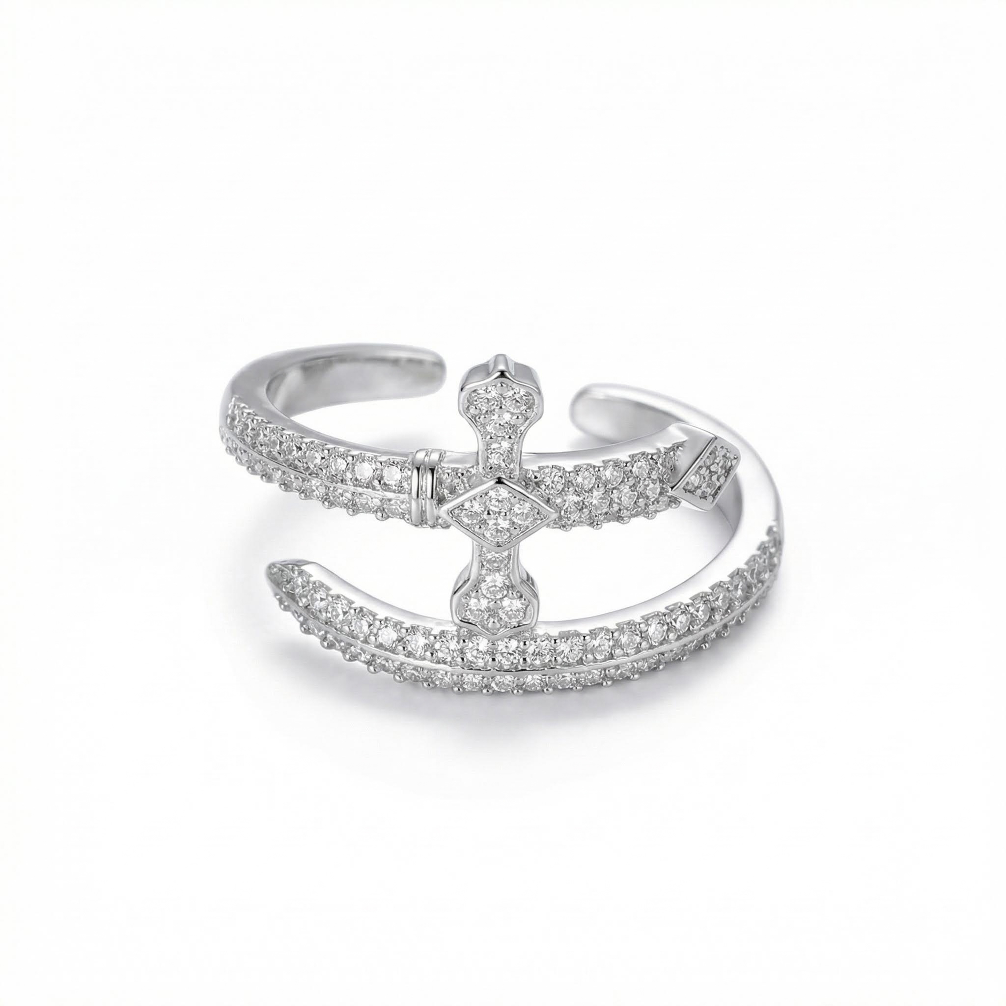 Women's Iced Out Sword Open Ring - Purple/white With Street Luxury Shine - Image 5