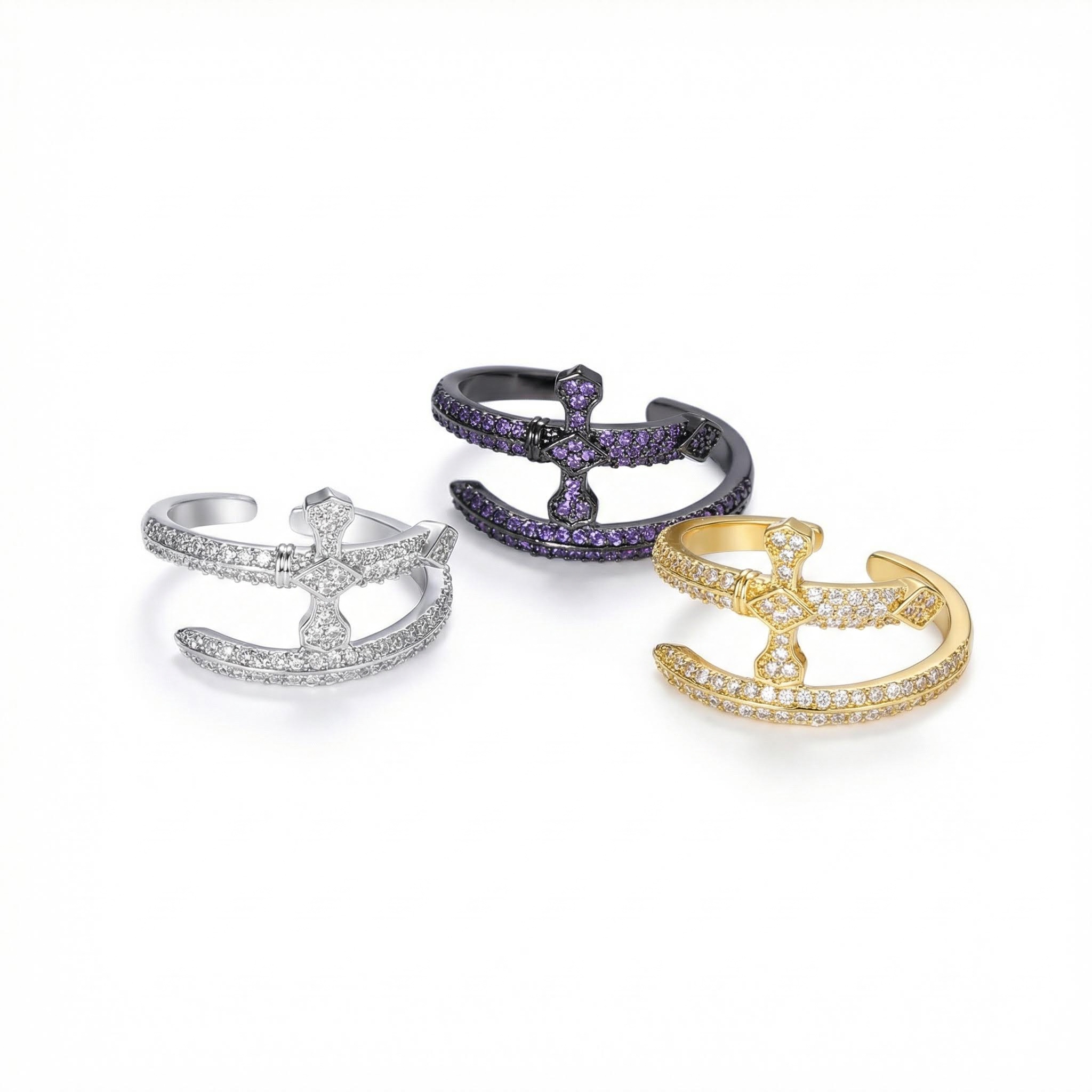 Women's Iced Out Sword Open Ring - Purple/white With Street Luxury Shine - Image 7