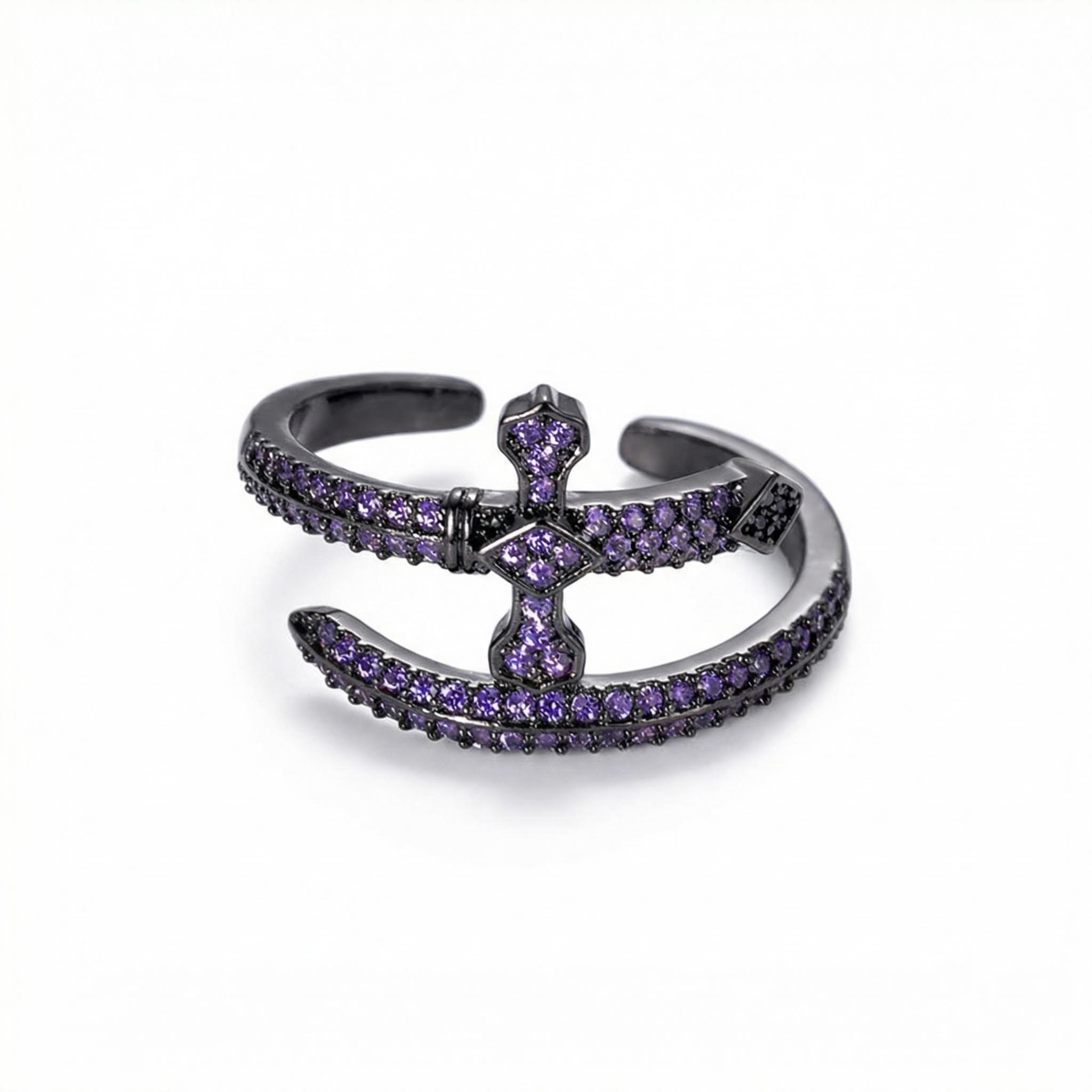 Women's Iced Out Sword Open Ring - Purple/white With Street Luxury Shine