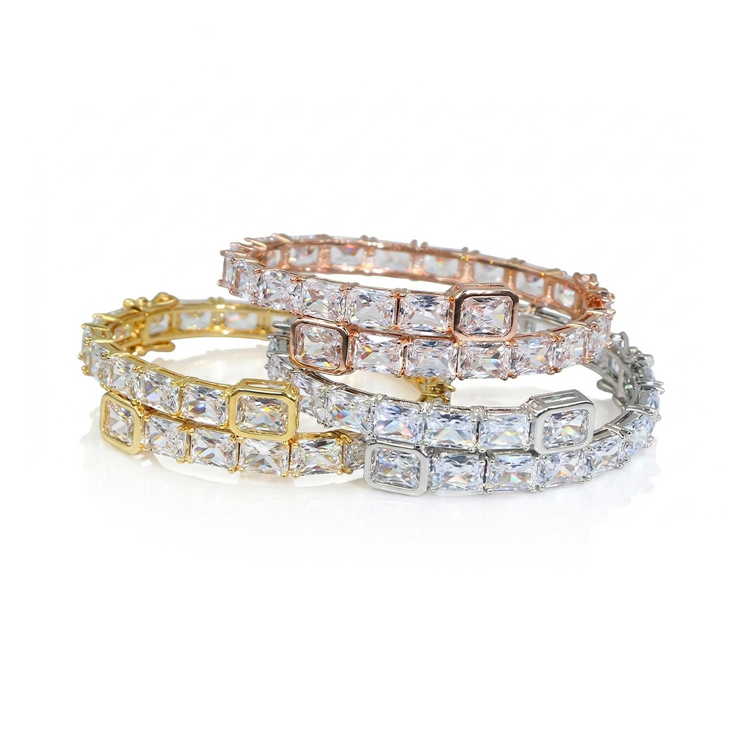 Iced Out Emerald Cut Bangle Bracelet With Street Luxury Shine