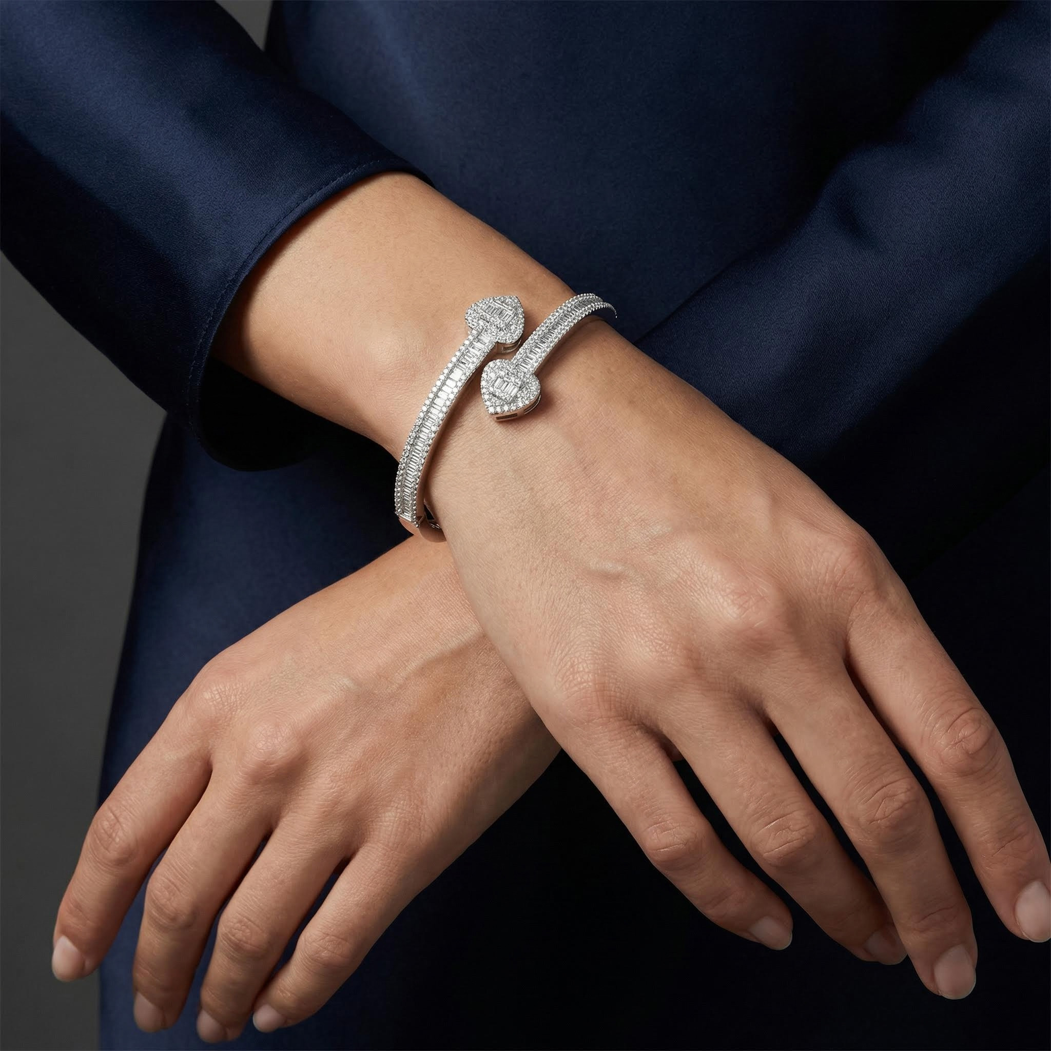 Iced Out Heart Baguette Cut Bangle Bracelet With Street Luxury Shine - Image 3