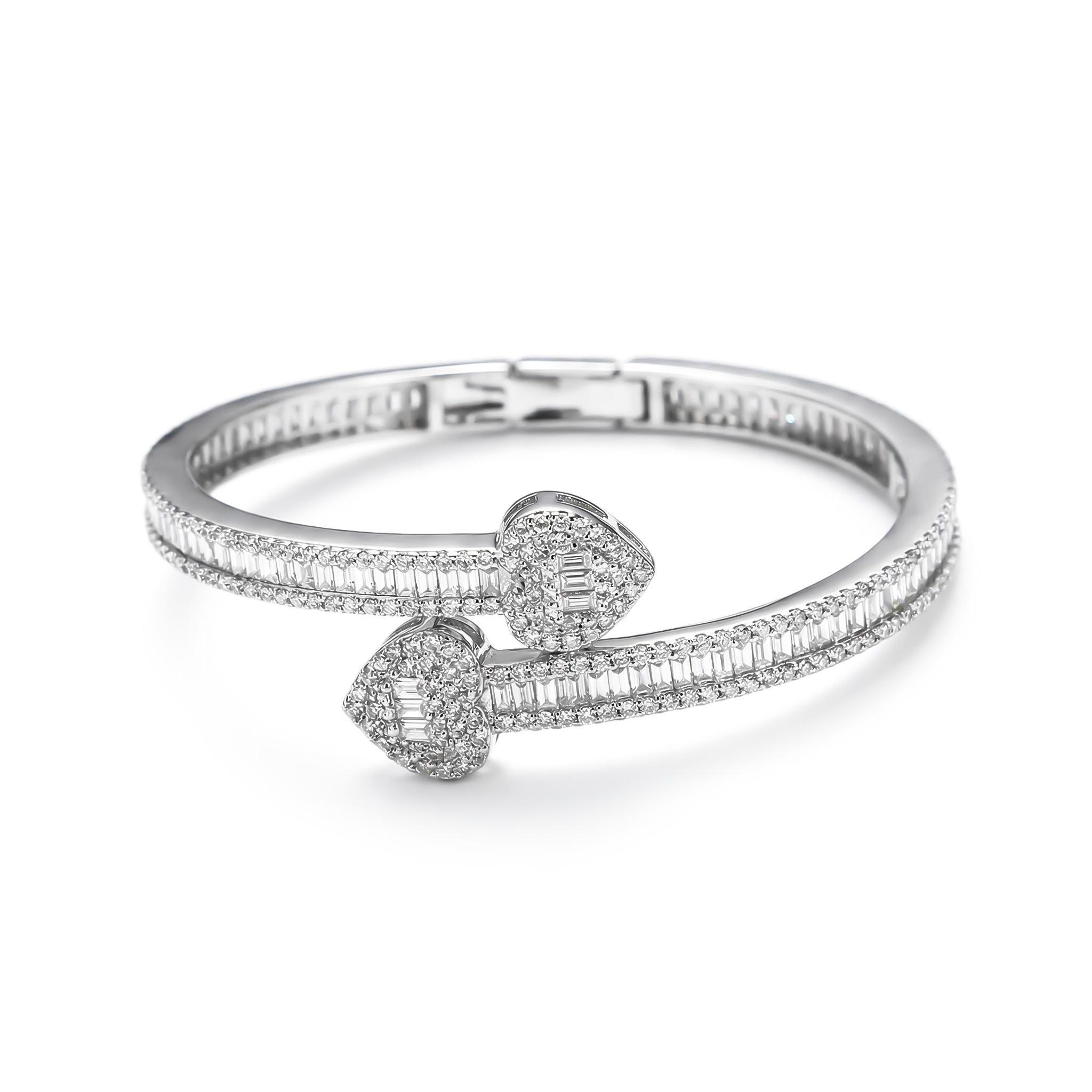 Iced Out Heart Baguette Cut Bangle Bracelet With Street Luxury Shine - Image 4
