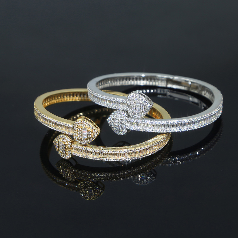 Iced Out Heart Baguette Cut Bangle Bracelet With Street Luxury Shine - Image 9