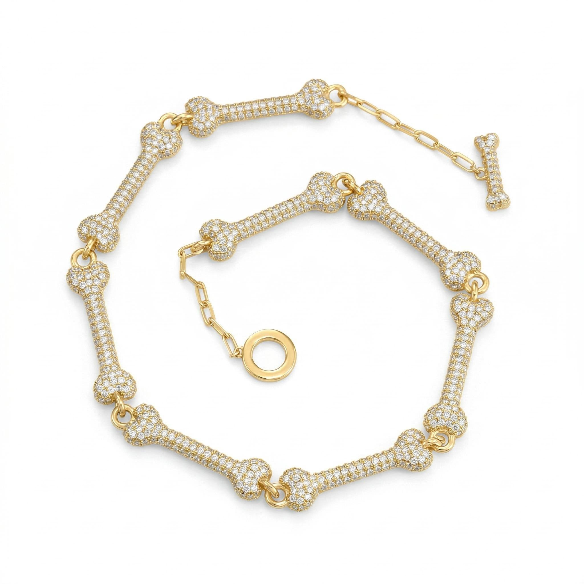 Iced Out Bone Necklace Gold Premium Look Without Heavy Price