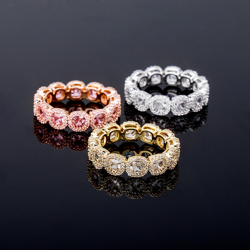 Iced Out Pink Clustered Band Ring Gold With Street Luxury Shine - Image 5