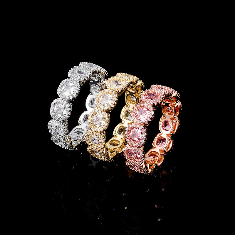 Iced Out Pink Clustered Band Ring Gold With Street Luxury Shine