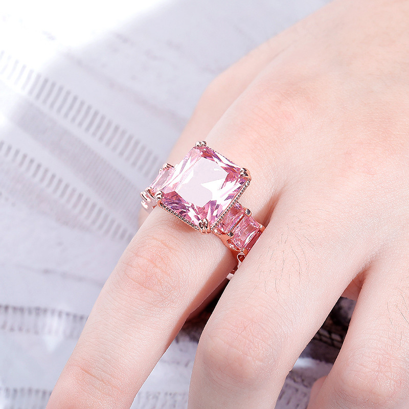 Iced Out Pink Emerald Cut Ring Gold With Street Luxury Shine - Image 4